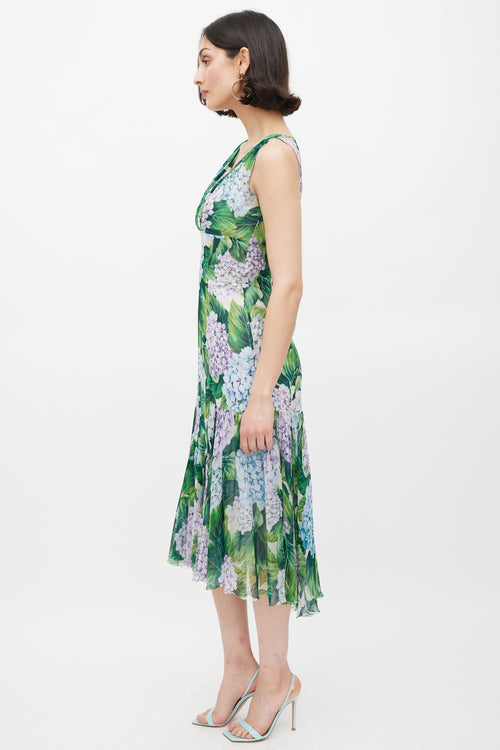 Dolce & Gabbana Green & Multicolour Sheer Floral Midi Dress