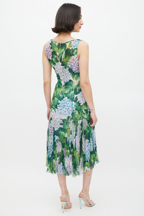 Dolce & Gabbana Green & Multicolour Sheer Floral Midi Dress