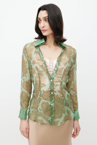Dolce & Gabbana Green Paisley Silk Shirt