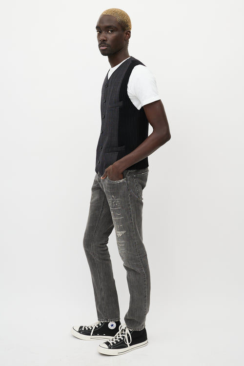 Dolce & Gabbana Grey & Black Wool Knitted Side Vest