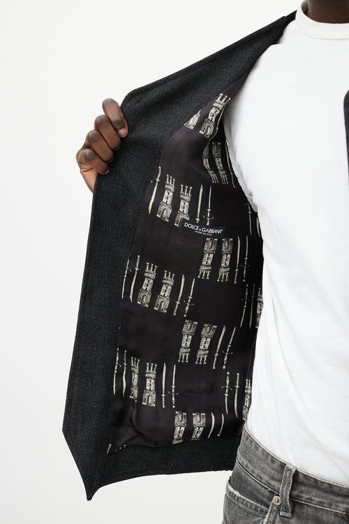 Dolce & Gabbana Grey & Black Wool Knitted Side Vest
