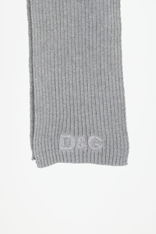 Dolce & Gabbana Grey Ribbed Knit Logo Scarf