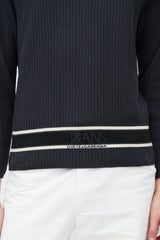 Dolce & Gabbana Grey & White Wool Striped Knit Logo Sweater