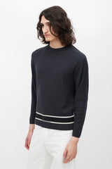 Dolce & Gabbana Grey & White Wool Striped Knit Logo Sweater