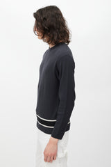 Dolce & Gabbana Grey & White Wool Striped Knit Logo Sweater