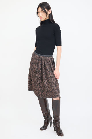 Dolce & Gabbana Grey Wool & Brown Lace Overlay Skirt