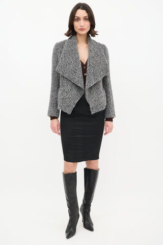 Dolce & Gabbana Grey Wool Open Drape Collar Jacket