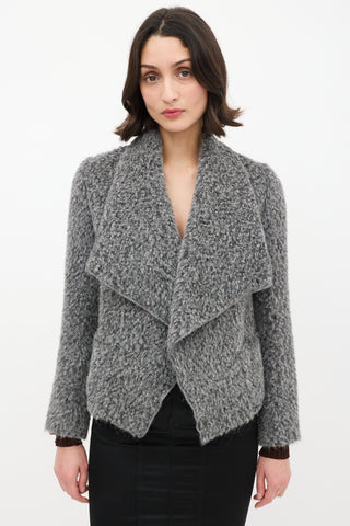 Dolce & Gabbana Grey Wool Open Drape Collar Jacket