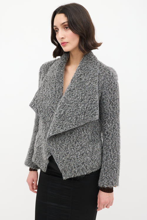 Dolce & Gabbana Grey Wool Open Drape Collar Jacket