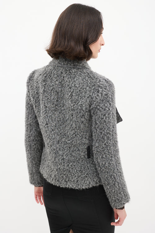 Dolce & Gabbana Grey Wool Open Drape Collar Jacket