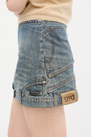 Dolce & Gabbana Medium Wash Upside Down Denim Skirt
