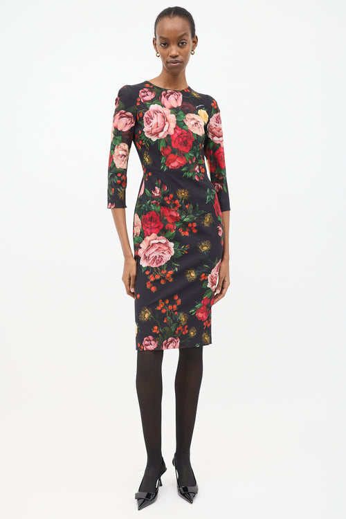 Dolce & Gabbana Navy & Multi Satin Rose Dress