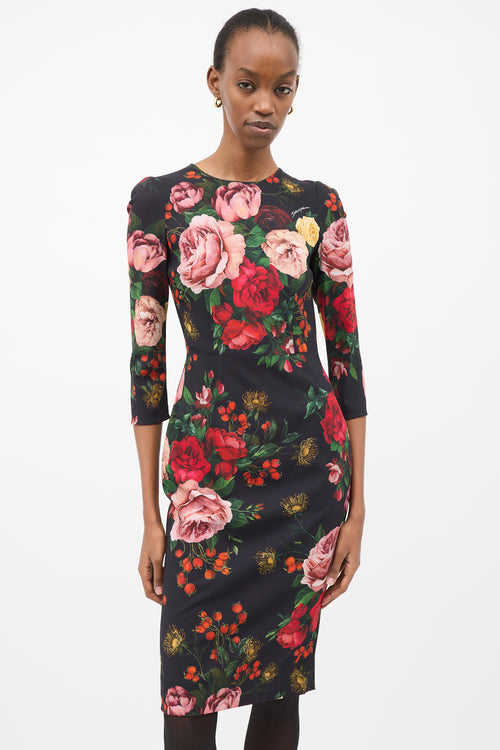 Dolce & Gabbana Navy & Multi Satin Rose Dress