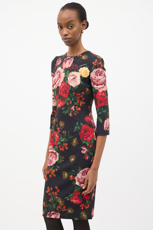 Dolce & Gabbana Navy & Multi Satin Rose Dress