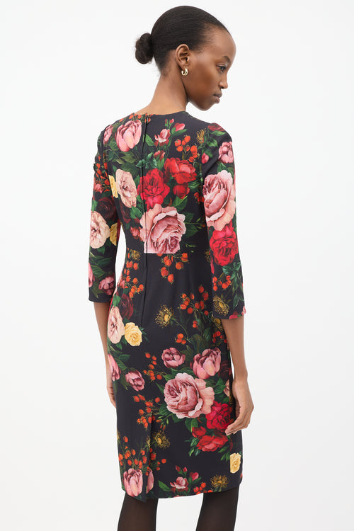 Dolce & Gabbana Navy & Multi Satin Rose Dress