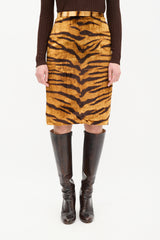 Dolce & Gabbana Orange & Brown Silk Velvet Striped Skirt
