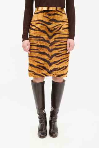 Dolce & Gabbana Orange & Brown Silk Velvet Striped Skirt