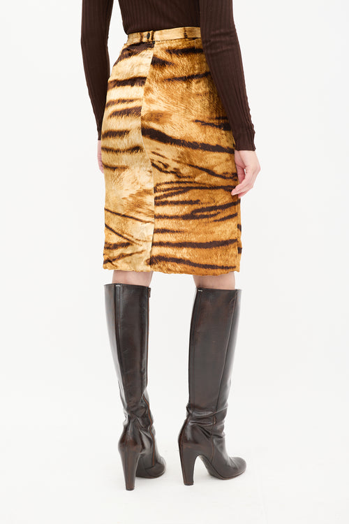 Dolce & Gabbana Orange & Brown Silk Velvet Striped Skirt