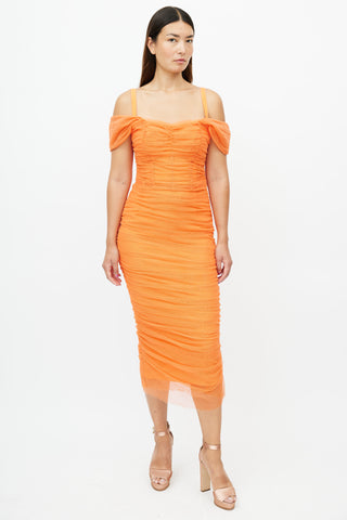Dolce & Gabbana Orange Tulle Ruched Dress