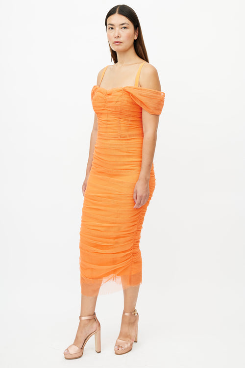 Dolce & Gabbana Orange Tulle Ruched Dress