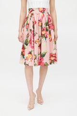 Dolce & Gabbana Pink & Multicolour Cotton Floral Skirt