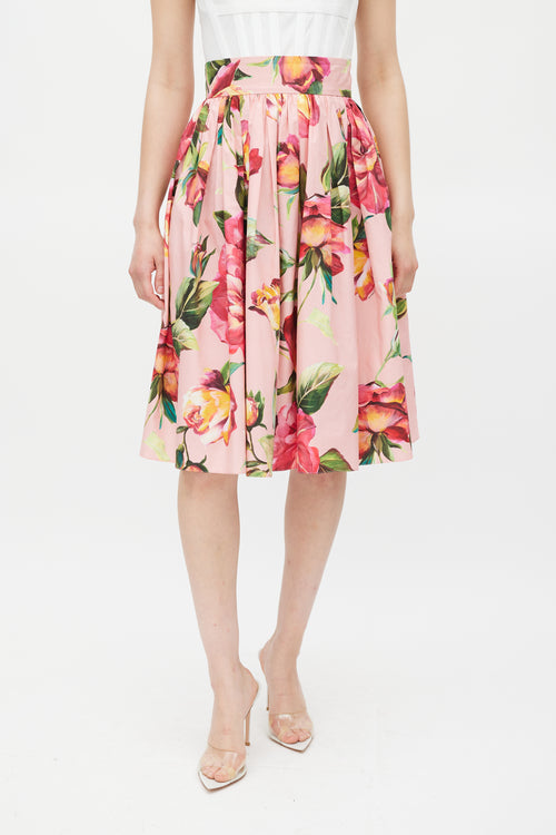 Dolce & Gabbana Pink & Multicolour Cotton Floral Skirt