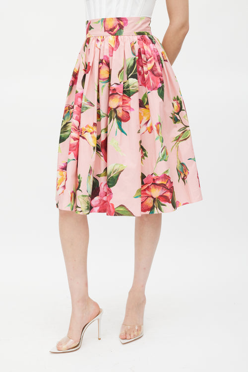 Dolce & Gabbana Pink & Multicolour Cotton Floral Skirt