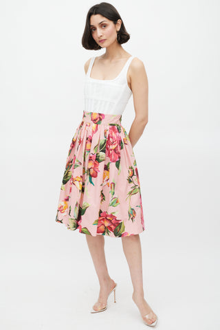 Dolce & Gabbana Pink & Multicolour Cotton Floral Skirt