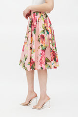 Dolce & Gabbana Pink & Multicolour Cotton Floral Skirt