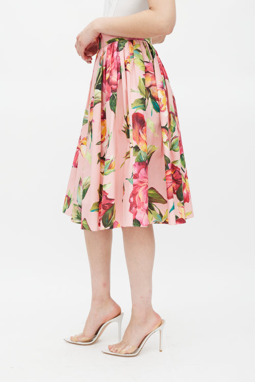 Dolce & Gabbana Pink & Multicolour Cotton Floral Skirt