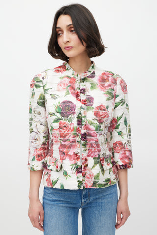Dolce & Gabbana Pink & Multicolour Silk Floral Panelled Jacket