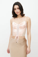 Dolce & Gabbana Pink Satin Lace Up Corset