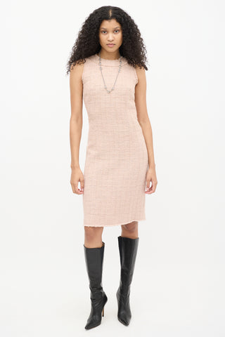 Dolce & Gabbana Pink Tweed Knit Sleeveless Midi Dress