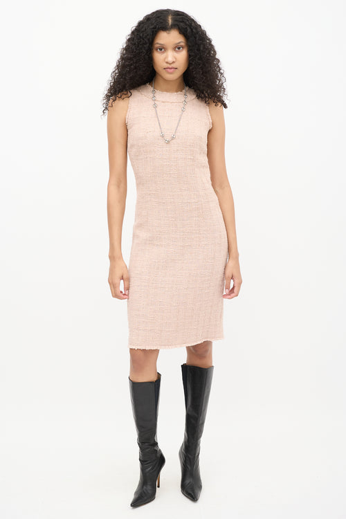 Dolce & Gabbana Pink Tweed Knit Sleeveless Midi Dress