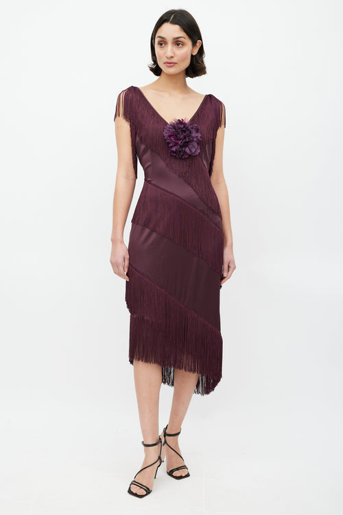 Dolce & Gabbana Purple Tiered Fringe & Peony Dress