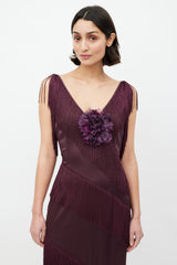 Dolce & Gabbana Purple Tiered Fringe & Peony Dress