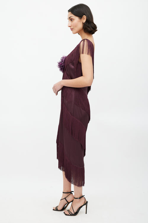 Dolce & Gabbana Purple Tiered Fringe & Peony Dress