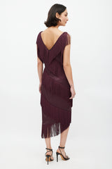 Dolce & Gabbana Purple Tiered Fringe & Peony Dress
