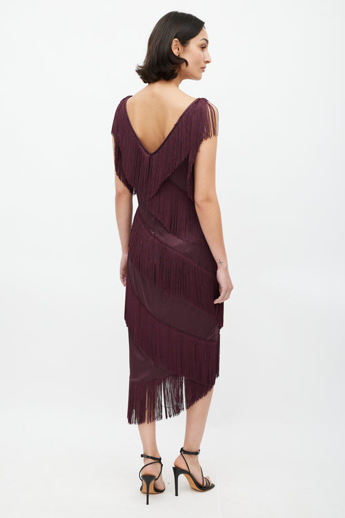 Dolce & Gabbana Purple Tiered Fringe & Peony Dress
