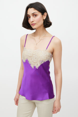 Dolce & Gabbana Purple & Cream Silk & Lace Camisole