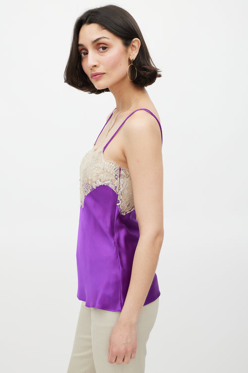Dolce & Gabbana Purple & Cream Silk & Lace Camisole