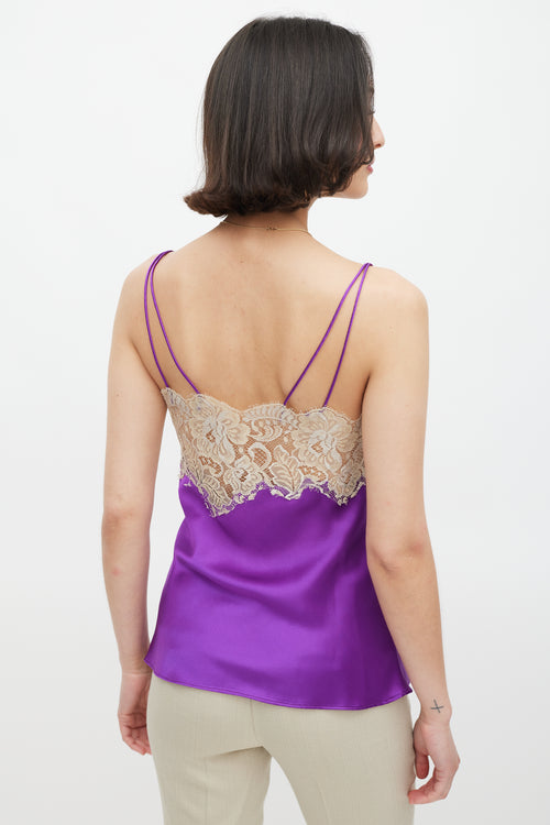 Dolce & Gabbana Purple & Cream Silk & Lace Camisole