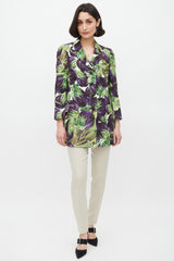 Dolce & Gabbana Purple & Green Printed Crystal Button Blazer