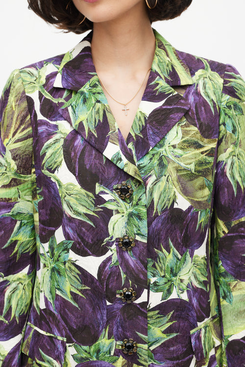 Dolce & Gabbana Purple & Green Printed Crystal Button Blazer