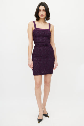 Dolce & Gabbana Purple Lace Ruched Dress
