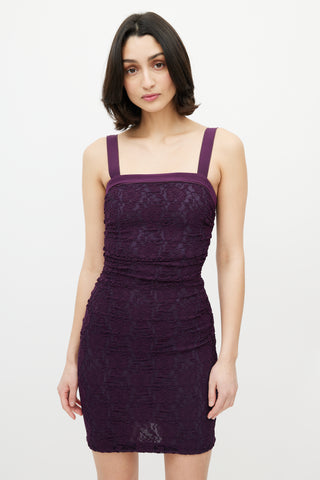 Dolce & Gabbana Purple Lace Ruched Dress