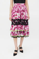 Dolce & Gabbana Purple & Multi Floral Lace Trimmed Tier Skirt