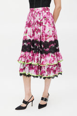 Dolce & Gabbana Purple & Multi Floral Lace Trimmed Tier Skirt