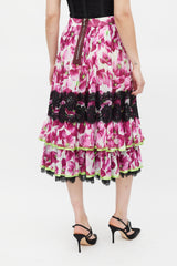 Dolce & Gabbana Purple & Multi Floral Lace Trimmed Tier Skirt