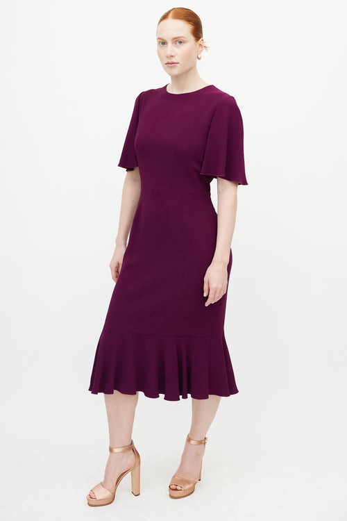 Dolce & Gabbana Purple Ruffled Midi Dress
